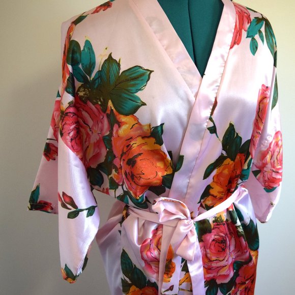 2/$20 Pink Floral Spring Satin Robe - Picture 2 of 8